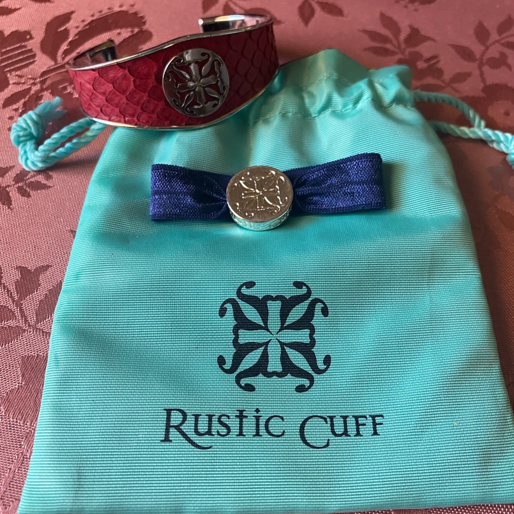 Rustic Cuff Silver Bracelet with Blue Accent